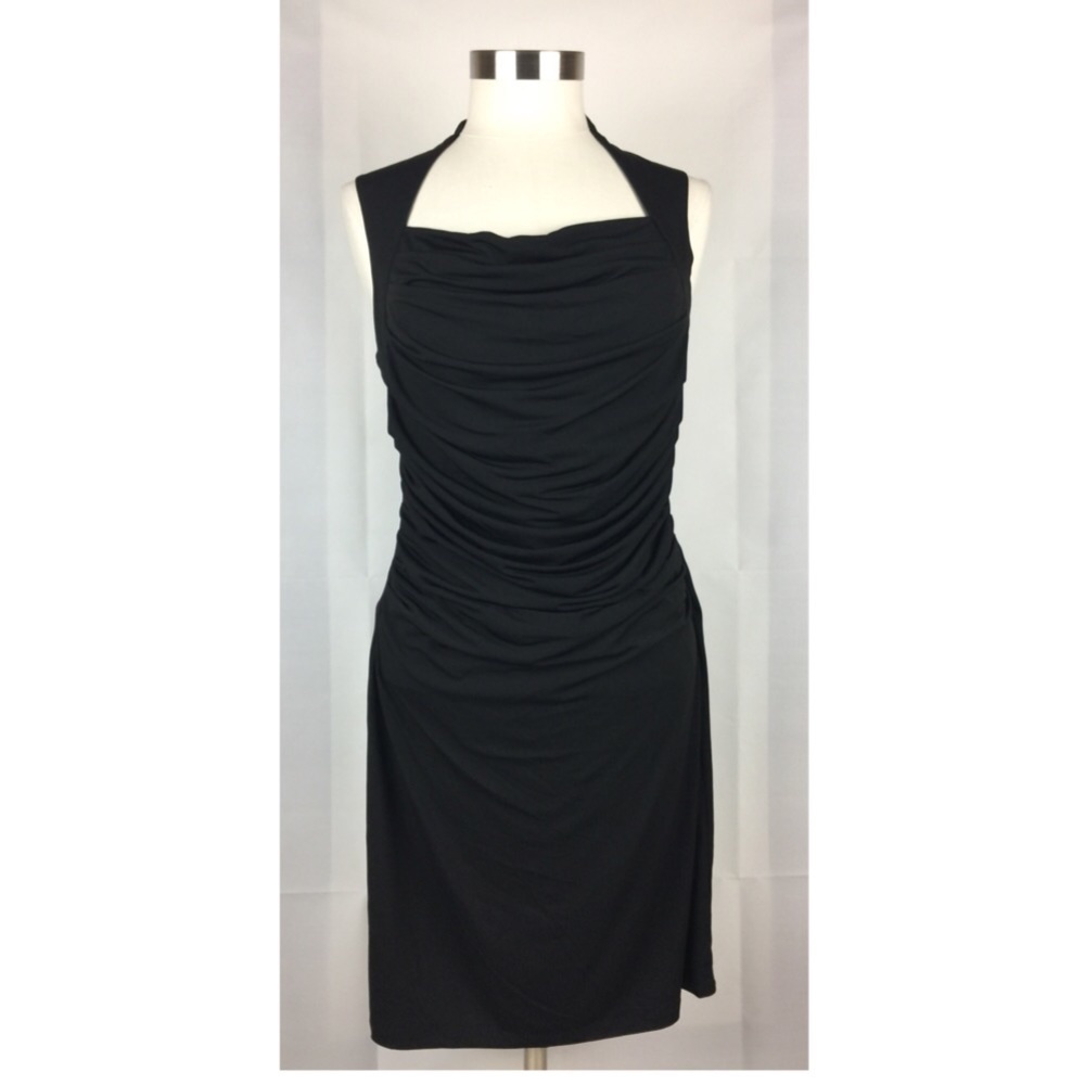 Spence Open Back Ruched Front Black Dress Size 8